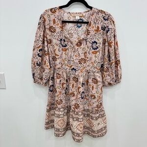 BOG Collective Floral Dress Boho Made in India block print sz Lg pink blue